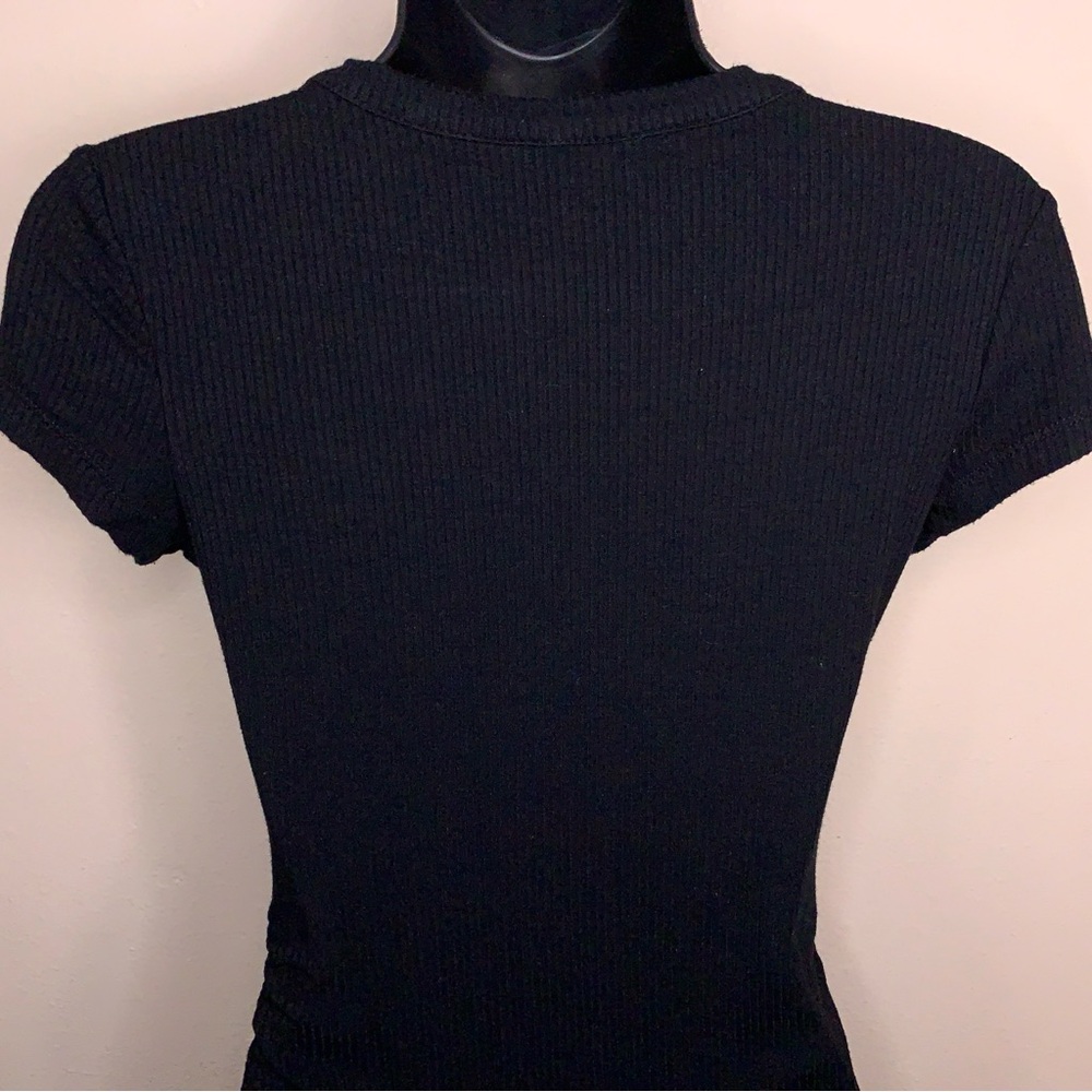 Y2K Small Candies Black Strappy Ribbed Short Sleeve Top Stretch Pinup Knit - Picture 8 of 13